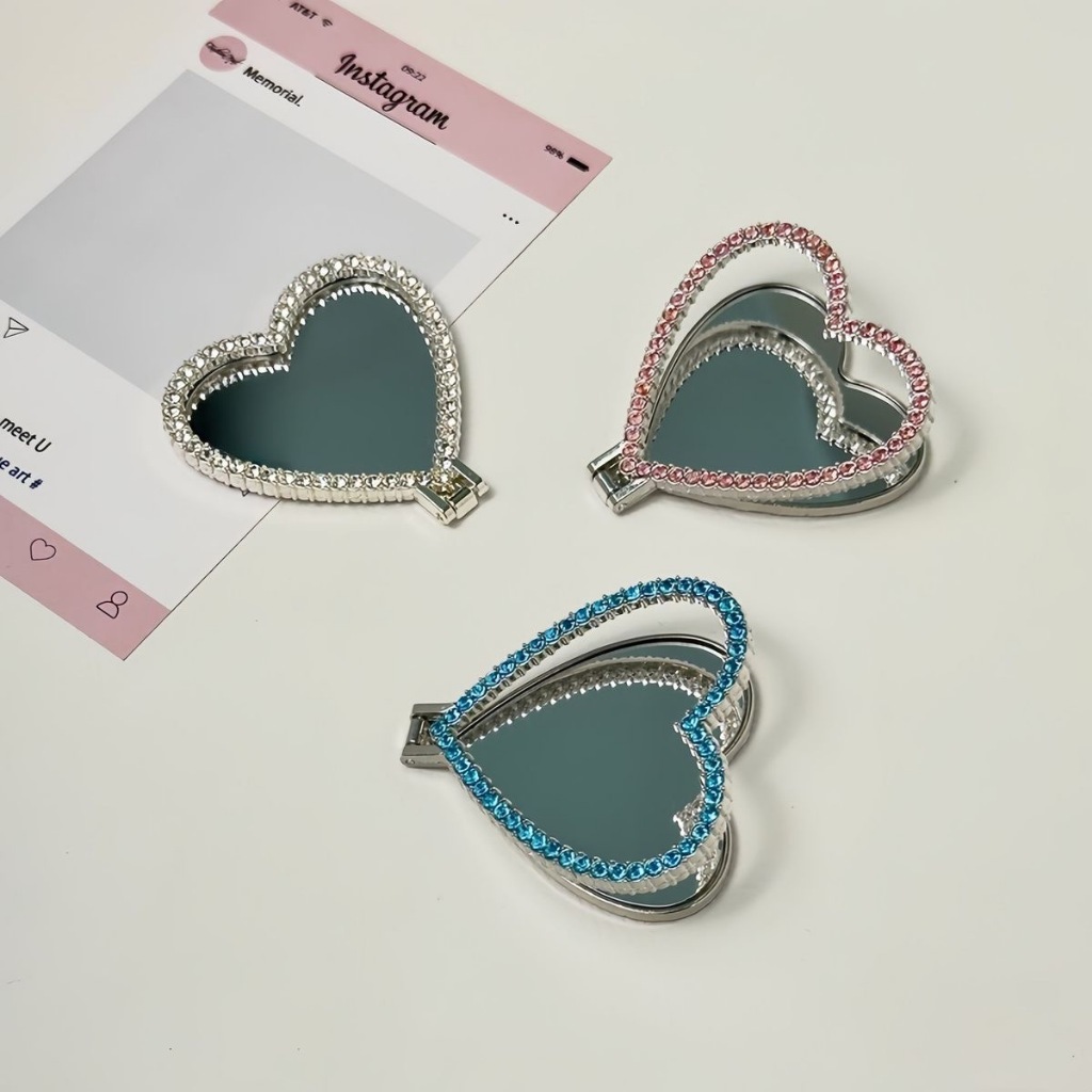 Love Heart Mirror Stand ที่วางโทรศัพท์มือถือ cool silocneFolding Swivel bracket