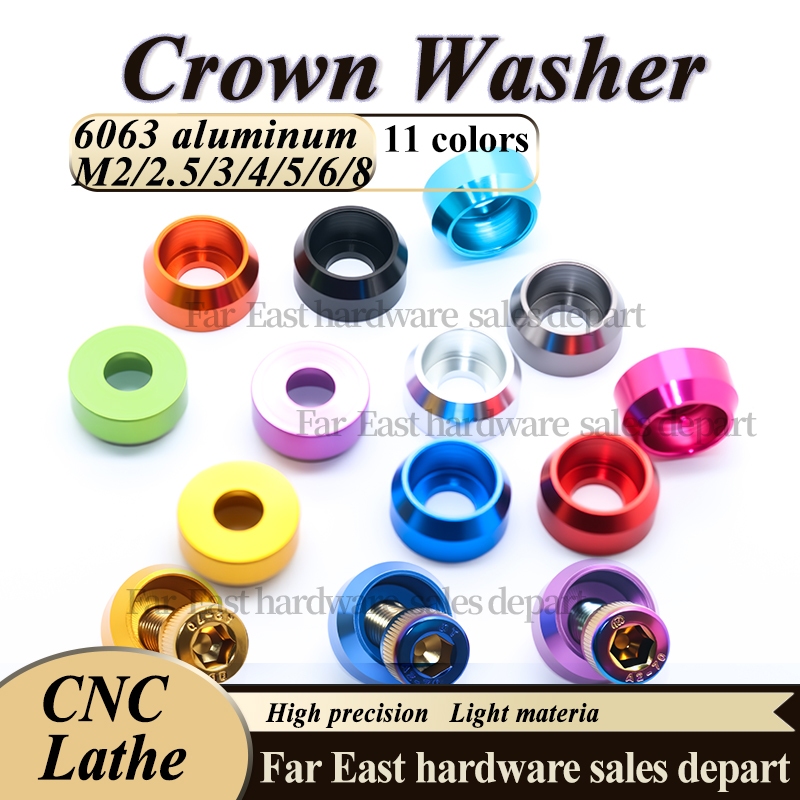 พร้อมสต็อกอลูมิเนียมหัวถ้วยเครื่องซักผ้าถั่ว Crown เครื่องซักผ้า Hex สกรูปะเก็นอลูมิเนียมหลายสีสกรูเครื่องซักผ้า Anode MulticolorM2/2.5/3/4 /5 M6 M8