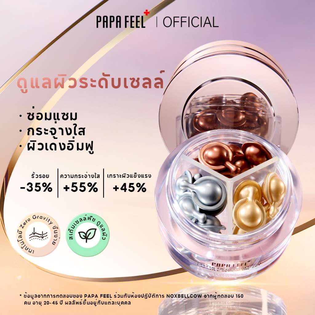 PAPA FEEL [FDA] Cellular Revitalizing Capsule Serum Oil 0.4ml × 24 Capsules เติมความชุ่มชื้น ฟื้นฟูผิว กระจ่างใส ด้วยโปรแกรมดูแลผิว 3 ระยะ ใน 24 วัน แคปซูลใช้ครั้งเดียว เนื้อบางเบา ไม่เหนียวเหนอะหนะ