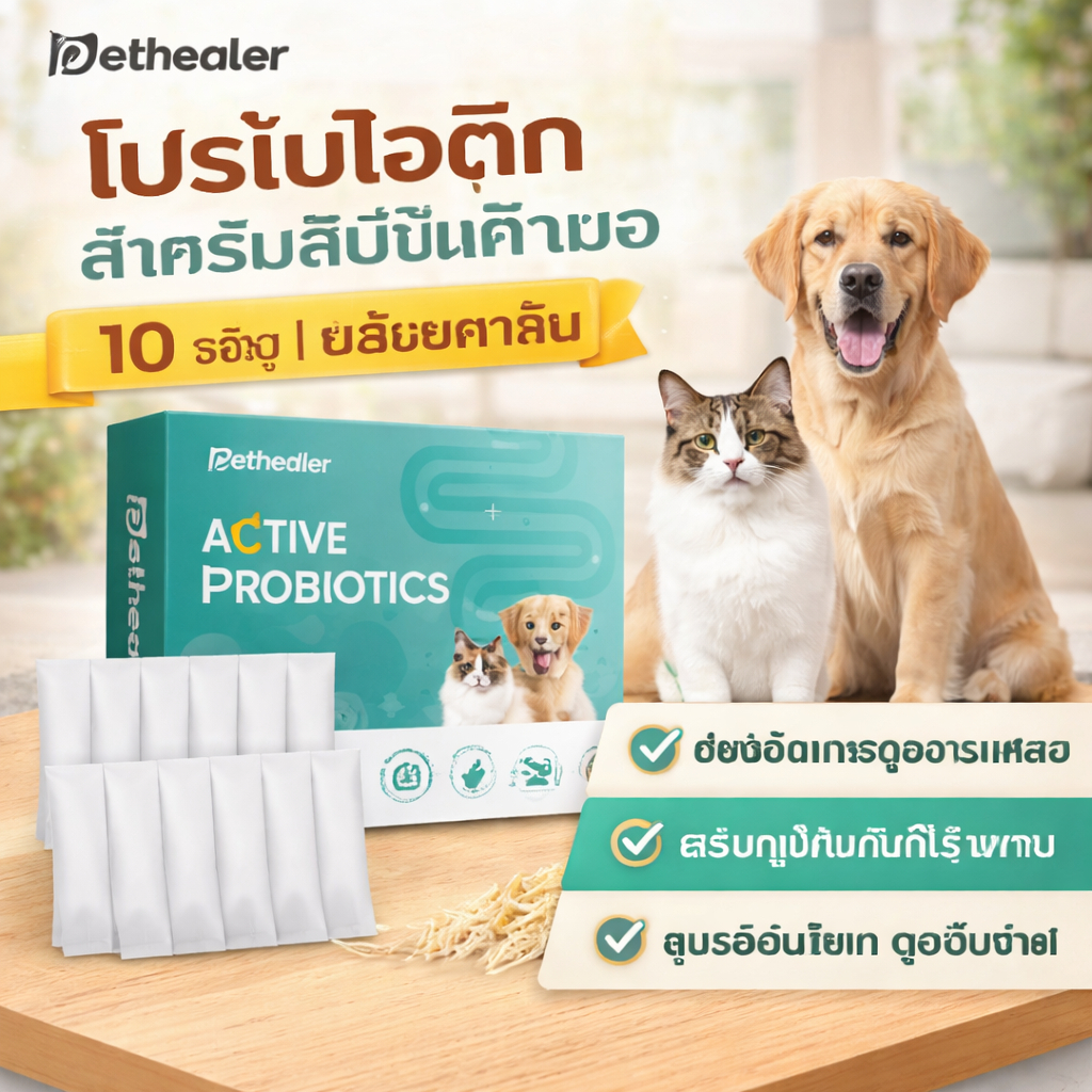 Pethealer โปรไบโอติกสำหรับสุนัขและแมว | 10 ซอง | เสริมสุขภาพลำไส้ | ส่งไวในไทย