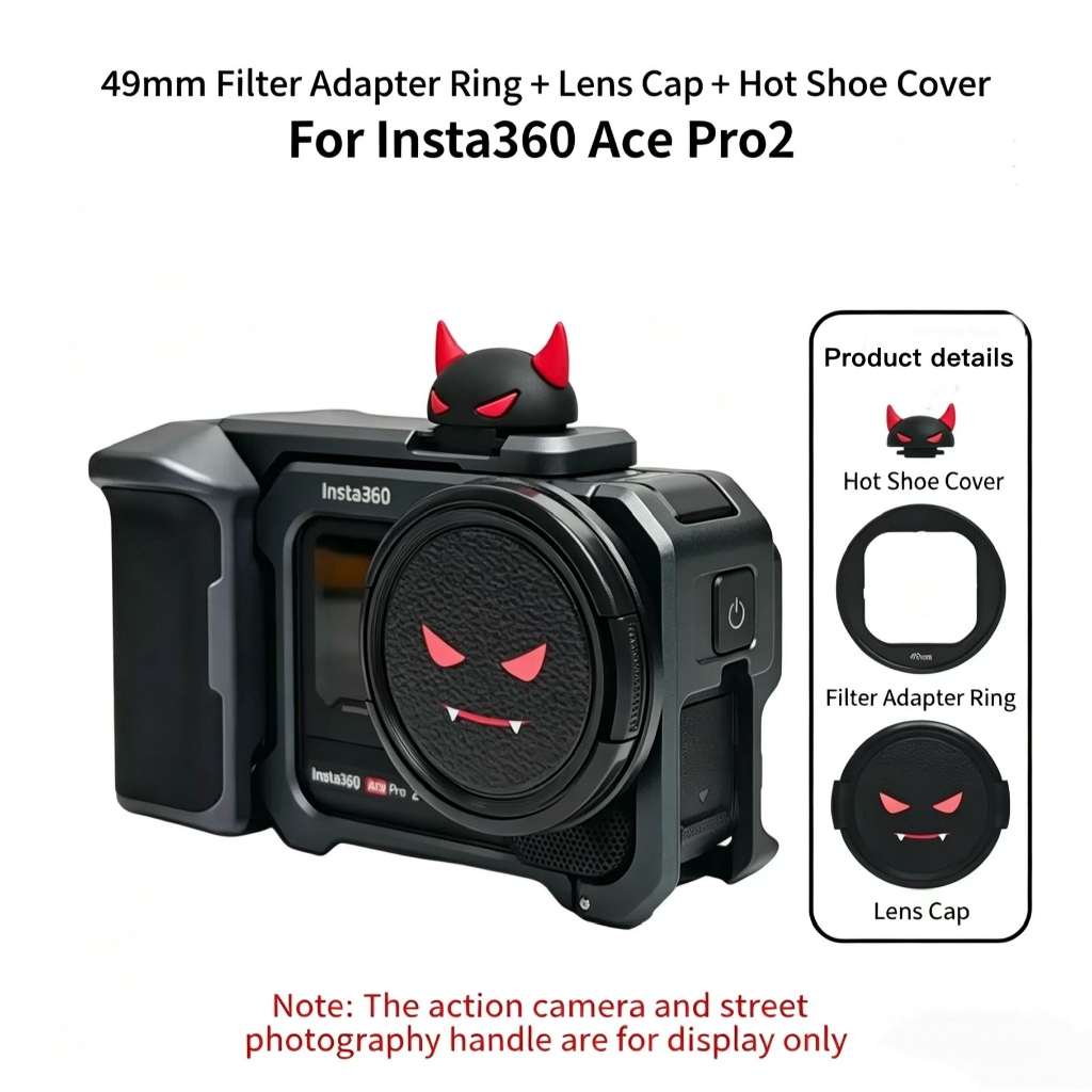 ฝาครอบเลนส์ เหมาะสำหรับกล้อง Insta360 Ace Pro 2 แหวนอะแดปเตอร์กรอง 49mm ฝาครอบเลนส์ปีศาจ ชุดอุปกรณ์เสริมถ่ายภาพถนน