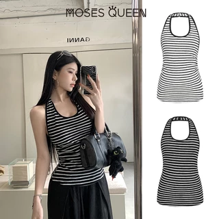 MOSESQUEEN เสื้อคีมิโซลลายเส้นคอแบบฮัลเตอร์ แบบไม่มีหลัง ดีไซน์สูงสไตล์ ใส่สบาย ผ้าระบายอากาศได้ดี เหมาะกับทุกโอกาส ชุด casual ที่ใส่สบายและเป็นแฟชั่น #63534