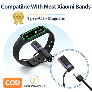 ตัวแปลงการชาร์จแม่เหล็กพร้อม LED Type-C หญิง 2 พินสําหรับ Xiaomi Smart Band 8/9/10/Pro/NFC และ Redmi Watch 5/4/3