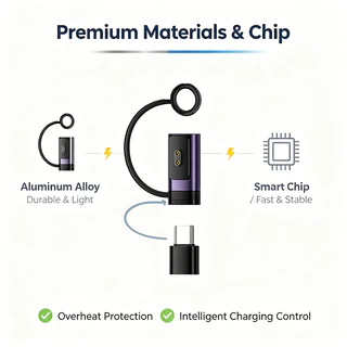 ตัวแปลงการชาร์จแม่เหล็กพร้อม LED Type-C หญิง 2 พินสําหรับ Xiaomi Smart Band 8/9/10/Pro/NFC และ Redmi Watch 5/4/3