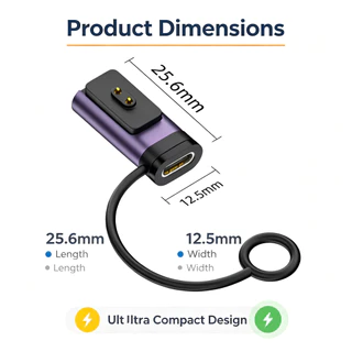 ตัวแปลงการชาร์จแม่เหล็กพร้อม LED Type-C หญิง 2 พินสําหรับ Xiaomi Smart Band 8/9/10/Pro/NFC และ Redmi Watch 5/4/3