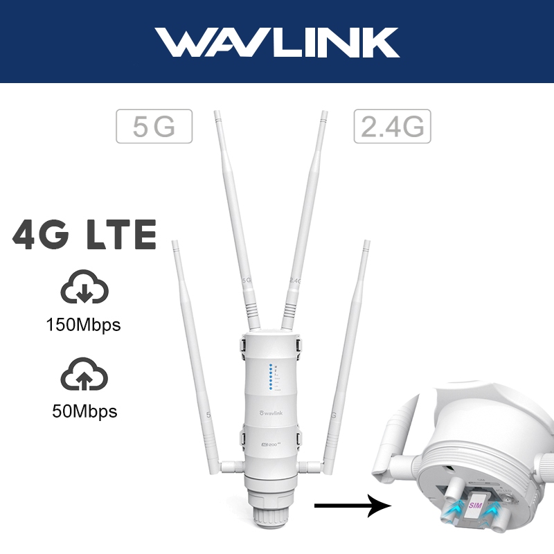 Wavlink AC1200 WiFi CPE 4G LTE เราเตอร์ Wi-Fi Dual Band ฮอตสปอตไร้สาย พร้อมช่องซิมการ์ด เสาอากาศ 4 เสา รับสัญญาณสูง รองรับโหมดเราเตอร์ Mesh