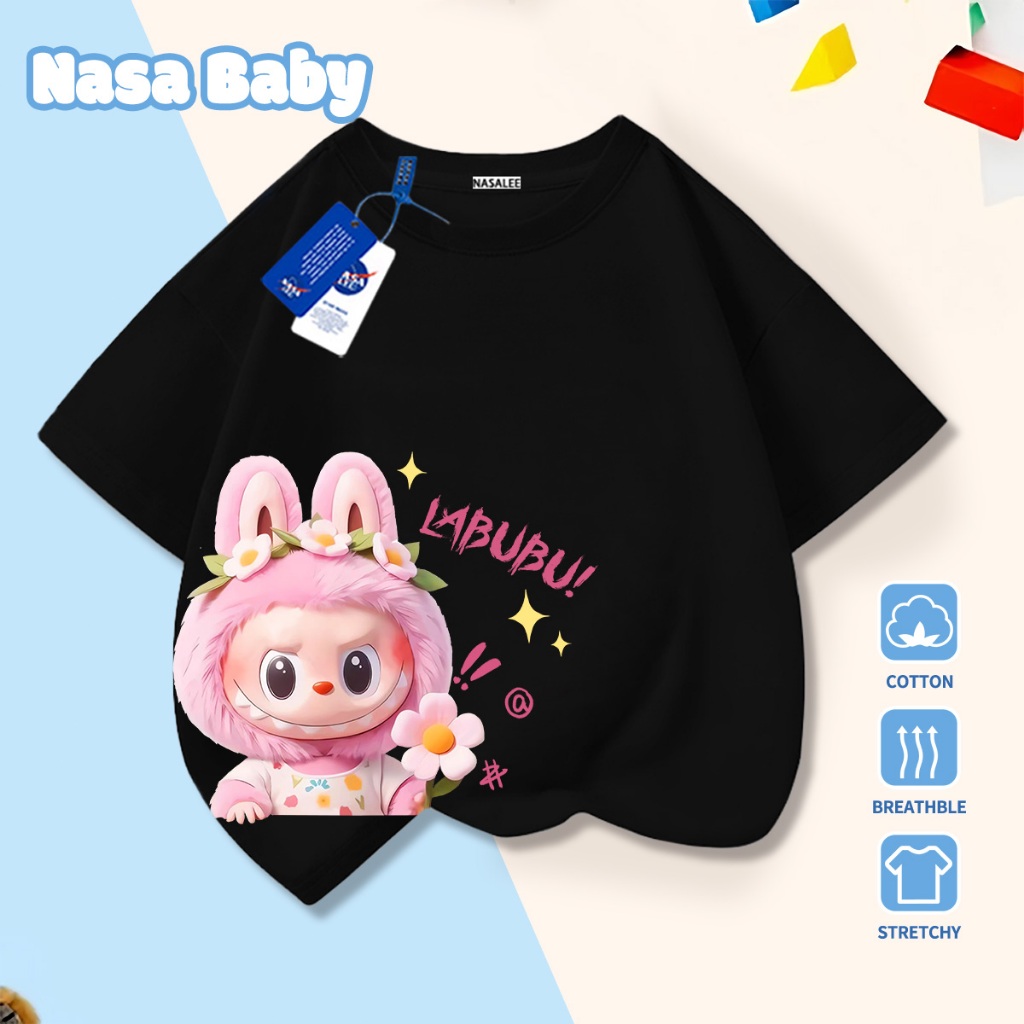 เสื้อยืดแขนสั้นฤดูร้อน NASA พิมพ์ลาย LABUBU ผ้าคอตตอน 100% หายใจได้ สำหรับผู้ชาย ผู้หญิง และเด็ก
