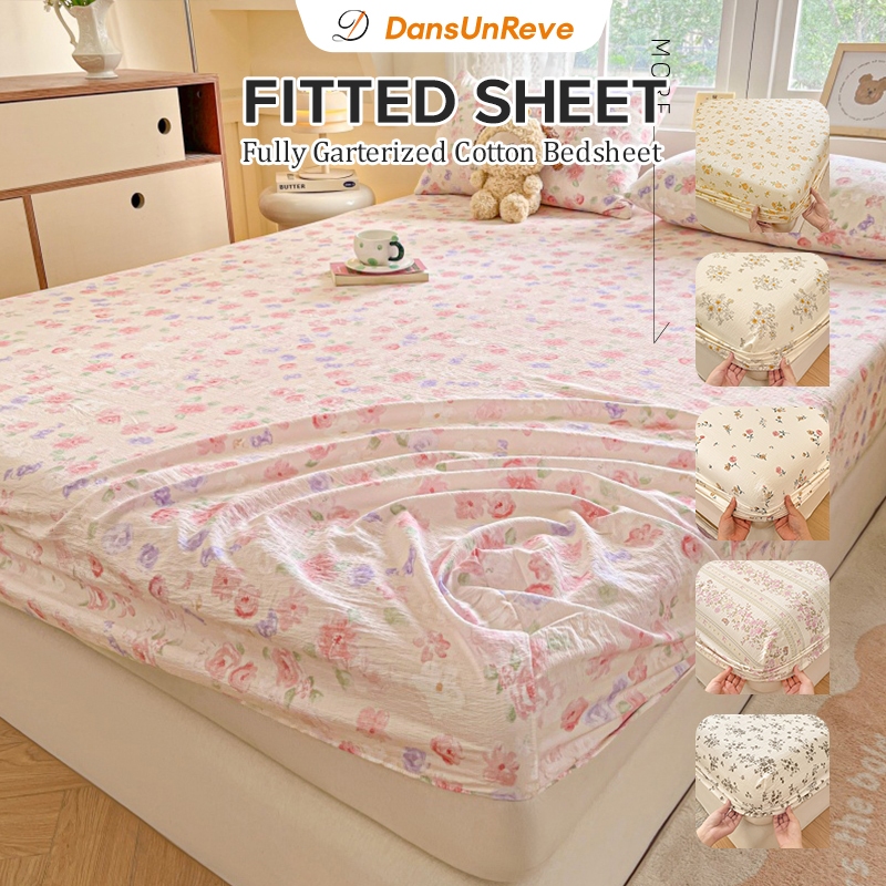 ผ้าปูที่นอน ผ้าก๊อซสองชั้น 5ฟุต 6ฟุต 4ฟุต fitted sheet ดอกไม้ 床笠 นุ่มสบาย ยางยืดแน่น ผ้าปู ins ครอบที่นอน360องศา 500เส้น ผ้าปูรัดมุม