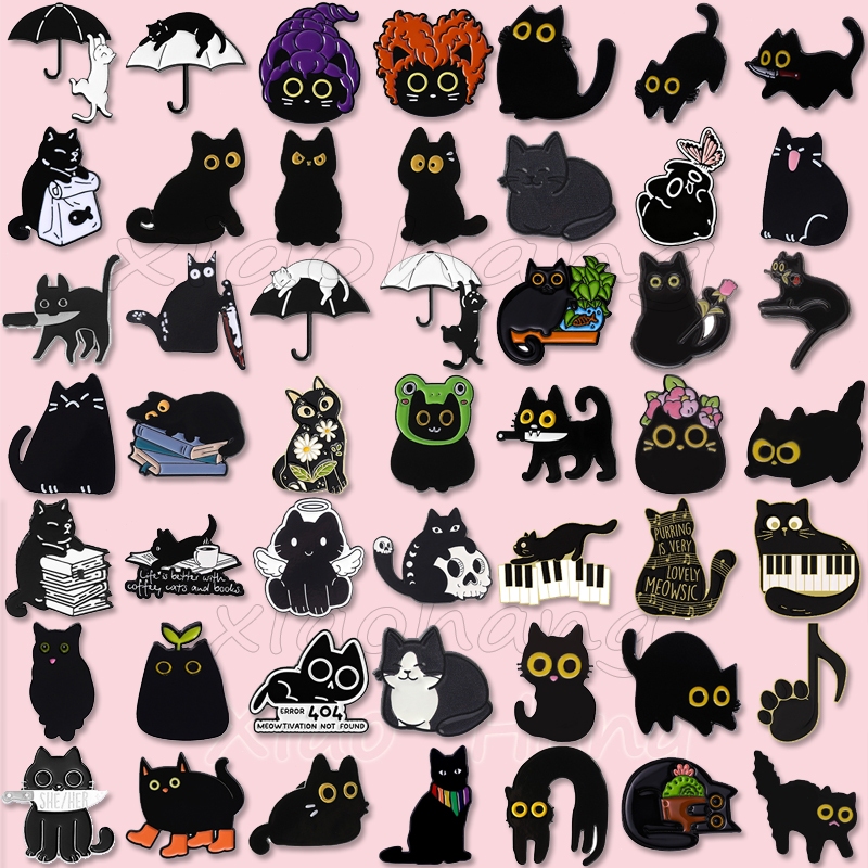 100รูปแบบแมวน่ารักการ์ตูนเข็มกลัดตลกแมวดําสัตว์โลหะ Bagdes เสื้อผ้า Pin เครื่องประดับของขวัญสําหรับแมวคนรัก