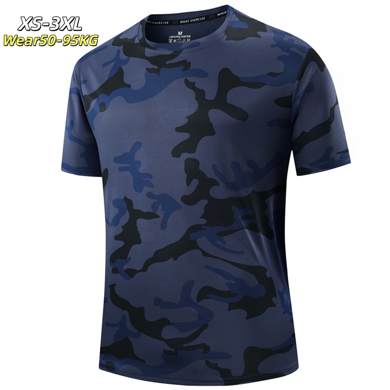 [Wear50-95KG] ขนาดใหญ่หลวมฤดูร้อนบางสไตล์Camouflageเสื้อยืดแขนสั้นผู้ชายรอบคอQuick-Drying Breathable Casual Top