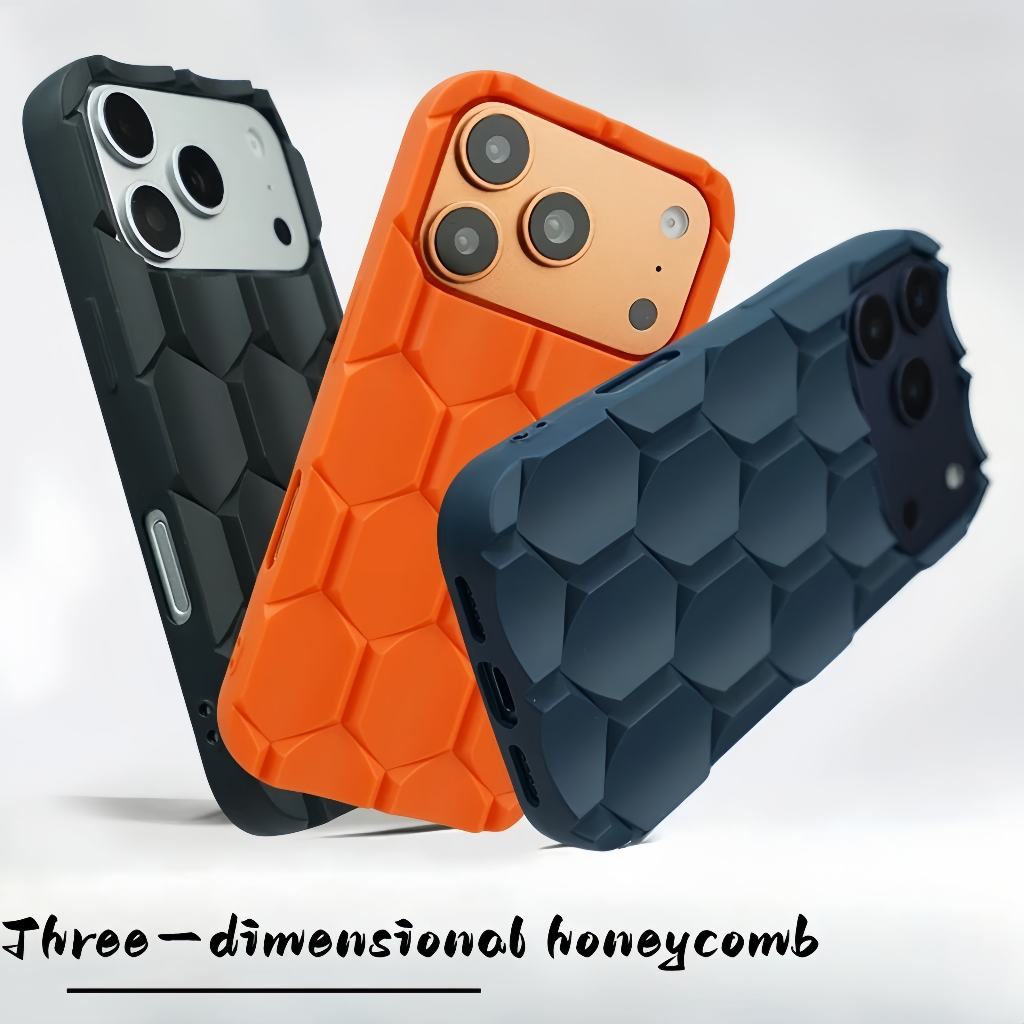 【Three-dimensional honeycomb/TPU soft case/Blue】เคส compatible for iPhone 12 13 14 15 16 17 Pro Max case