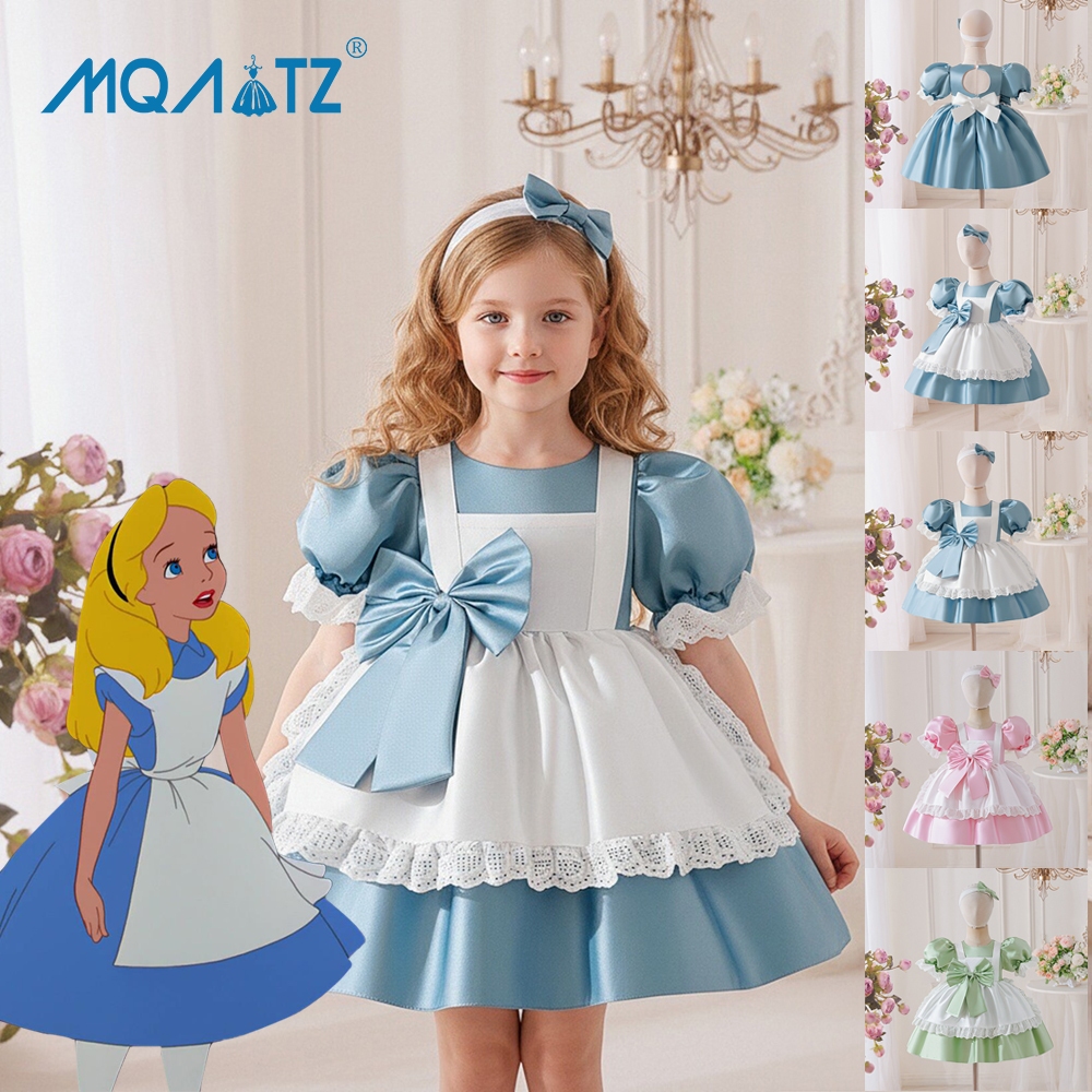 MQATZ ชุดคอสเพลย์สำหรับเด็กผู้หญิง ดีไซน์โบว์ใหญ่และแขนพัฟ เหมาะสำหรับวันเกิด ALS06