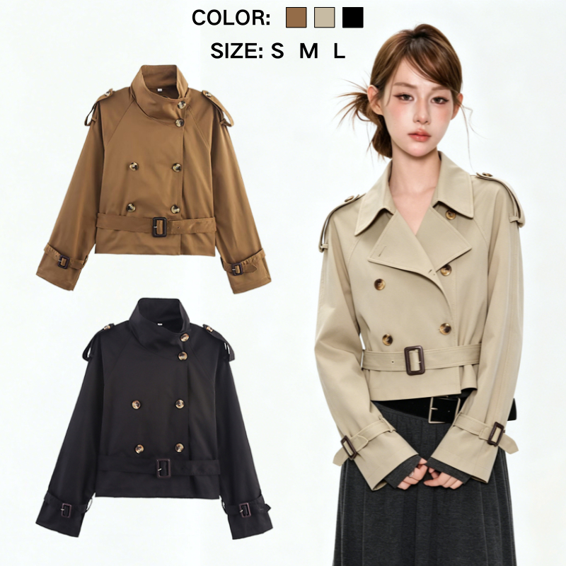 Thesummernade บางเบา เทรนช์โค้ทสั้น Short Trench Coat for women with Lapel and Belt