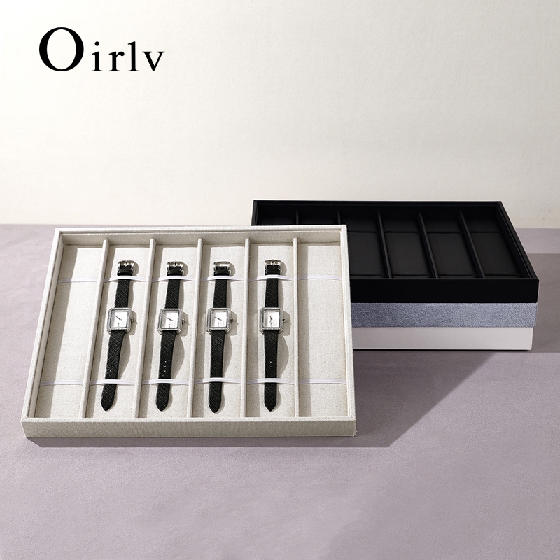 Oirlv PU หนัง/กํามะหยี่นาฬิกาถาด 6 กริดนาฬิกาถาดเก็บสําหรับนาฬิกาคอลเลกชัน Shop Counter P197