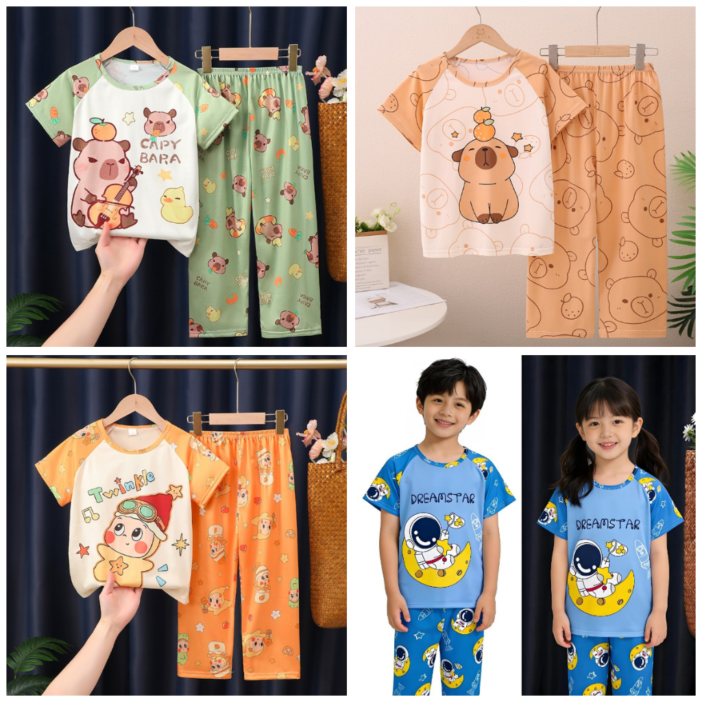Flash Sale เสื้อผ้าเด็ก Soft Children Short Sleeve Boys or Girls Round-Neck Kuromi ชุดนอนสําหรับ 6 - 7 ปี