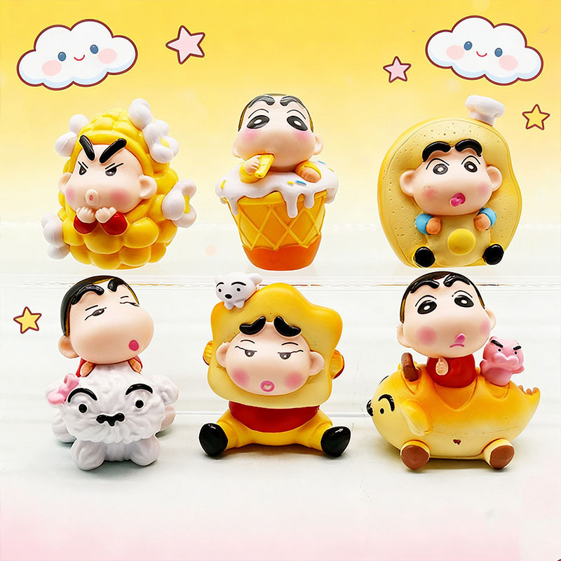 6 ชิ้น 6 ซม.Crayon Shin Chan Happy Carnival อุปกรณ์ต่อพ่วง Figurines ตุ๊กตาเดสก์ท็อปเครื่องประดับของขวัญวันเกิดคุณภาพสูงการ์ตูนน่ารักของเล่น