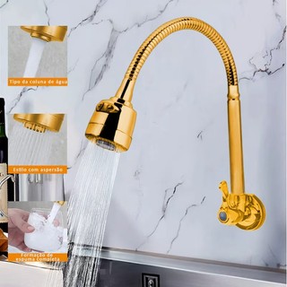 Inox dourado maciça Torneira  1/4 de volta com chuveiro com rotação de 360° Cozinha Luxo Parede