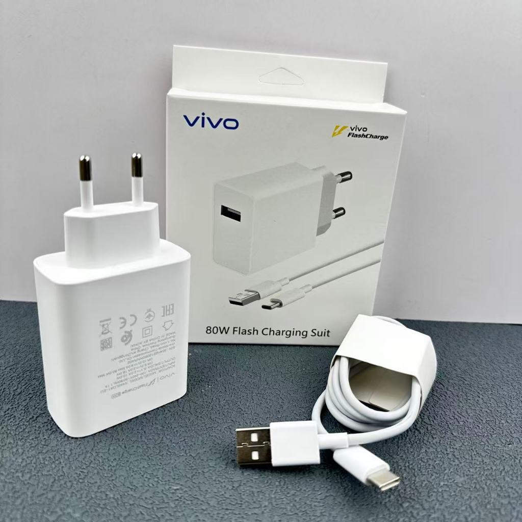 80W Original VIVO Flash Charger EU Plug Fast Charging Power Adapter USB C สายขายปลีกกล่องสําหรับ Viv