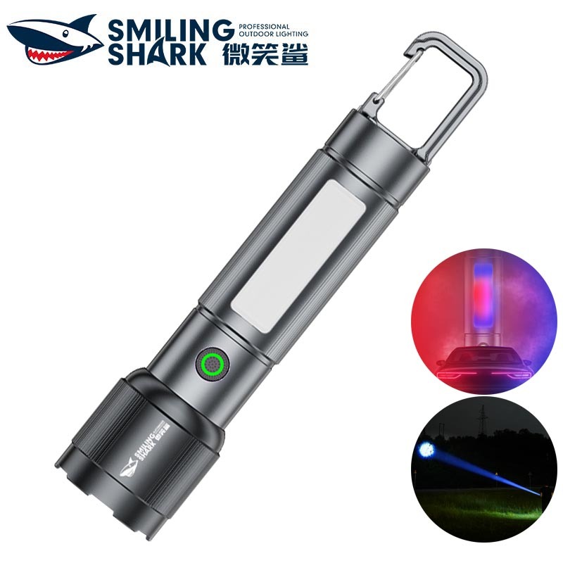 SmilingShark SD5101 ไฟฉาย led แบบพกพา M60 6000LM ซุปเปอร์ไบรท์ COB คบเพลิง ด้วย การออกแบบสแน็ปล็อค ซูมได้ 6โหมด Type-C ชาร์จใหม่ได้ แฟลชสีแดงสีน้ำเงินสำหรับงานแคมป์ปิ้ง