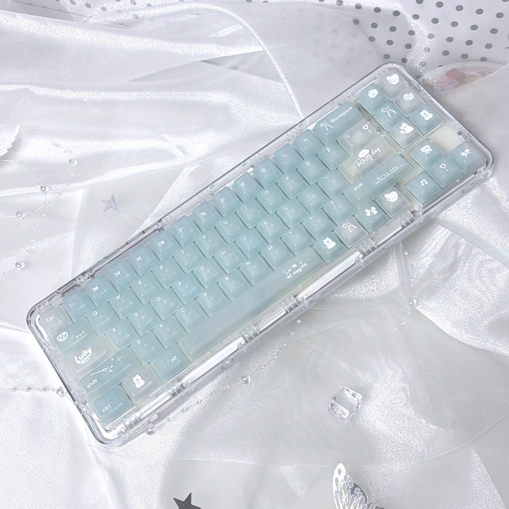 Foggy Transparent Blue / Pink / White RGB Shine ผ่านชุดปุ่มกดน่ารักสําหรับคีย์บอร์ดเชิงกล