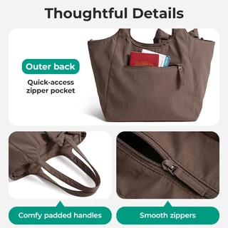 BAGSMART กระเป๋าถือผู้หญิง Tote Bag ผู้หญิง ใบใหญ่ มีซิป น้ำหนักเบา ทนน้ำ มีหลายช่อง สำหรับเดินทาง