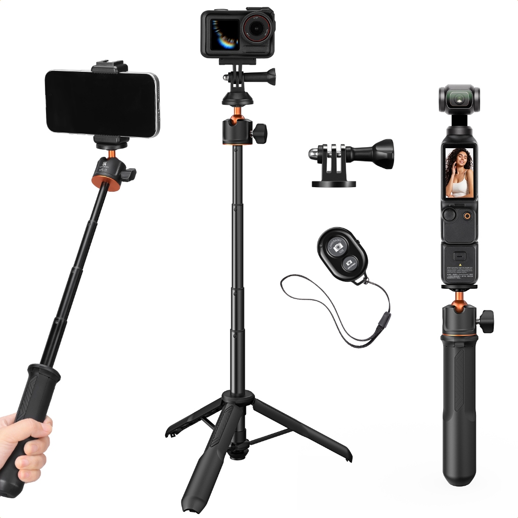 K&F Concept 23.6"/60cm ขาตั้งเดสก์ท็อปไม้เซลฟี่ 3 in 1 พร้อมหัวบอล + ที่วางโทรศัพท์มือถือ + อะแดปเตอ