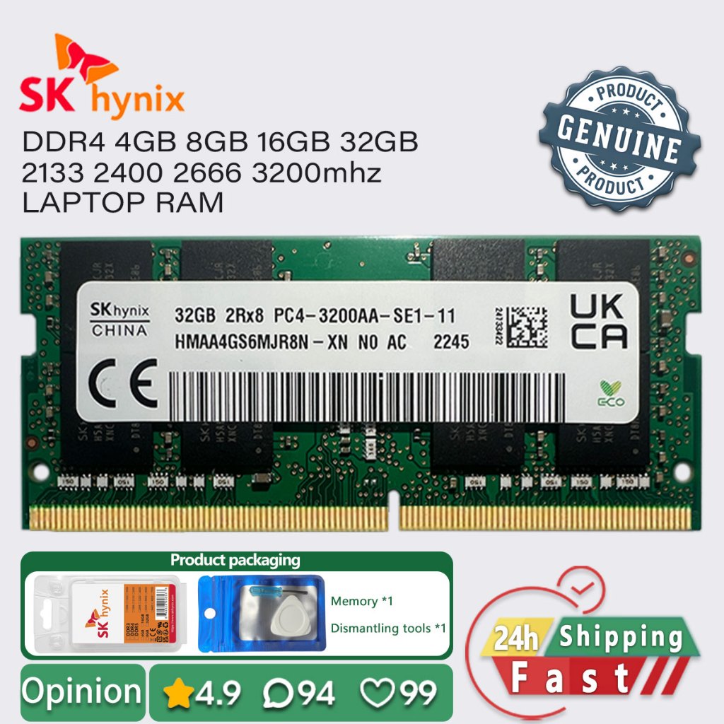SK Hynix ddr4 8gb 16gb 4gb 3200 2666 2400 2133 หน่วยความจําแล็ปท็อป RAM PC4 SODIMM 1.2v