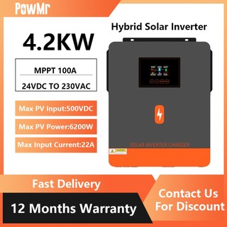 4.2kW Off Grid/On Grid Hybrid Inverter, ตัวควบคุมเครื่องชาร์จพลังงานแสงอาทิตย์ในตัว 120A, อินพุต PV 60-500Voc, รองรับ 24V LifePo4 แบตเตอรี่ 230Vac Hybrid Inverter WiFi ในตัว