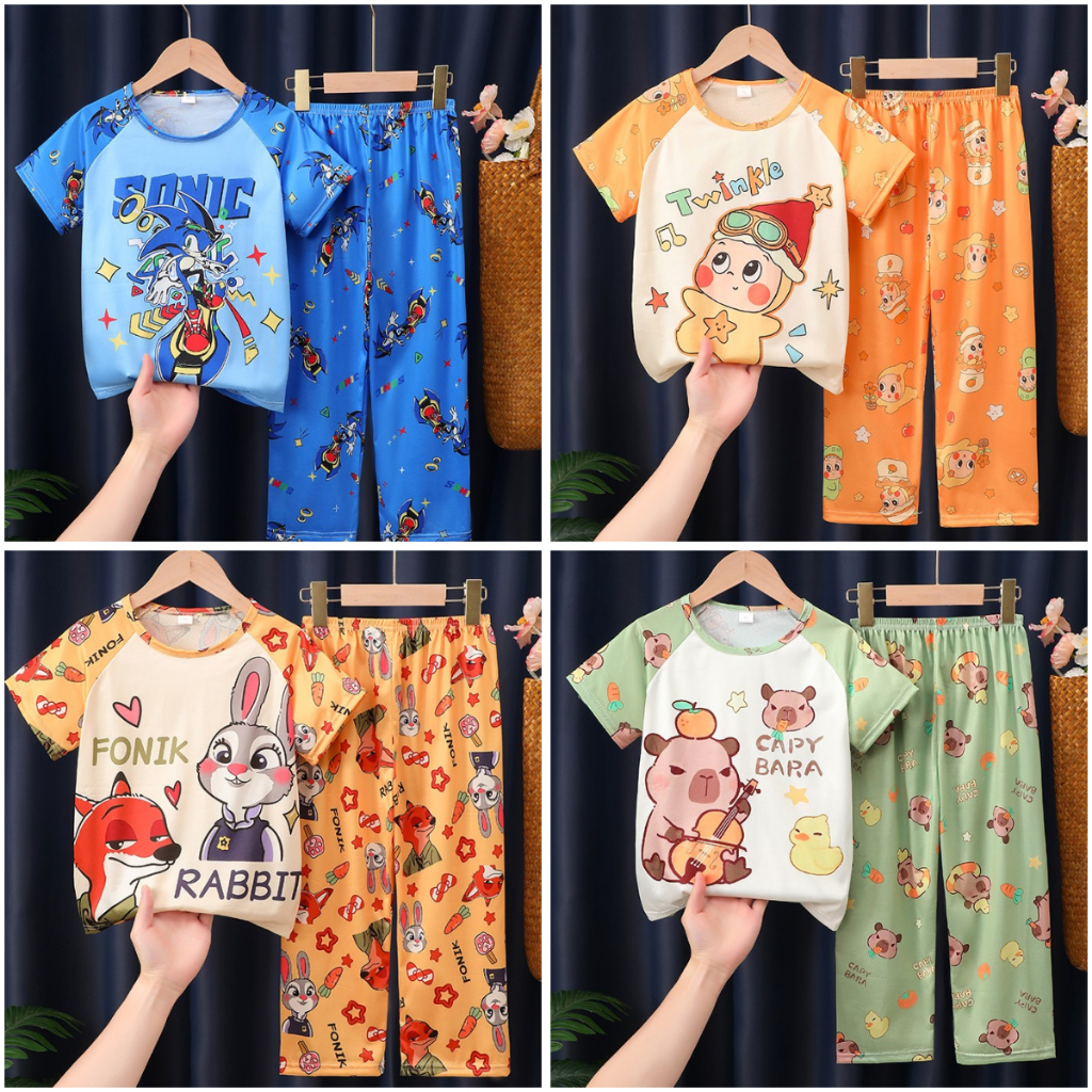 Eid Mubarak ชุด Kuromi & Melody loungewear แขนสั้นคอกลม ทนทาน เหมาะสำหรับเด็กอายุ 3-4 ปี