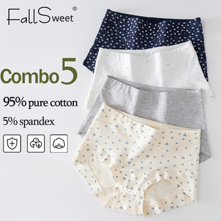 FallSweet 5PCS Cotton Panties Plus Size Women Mid Waist Underwear Shaping Soft Panty M-2XL