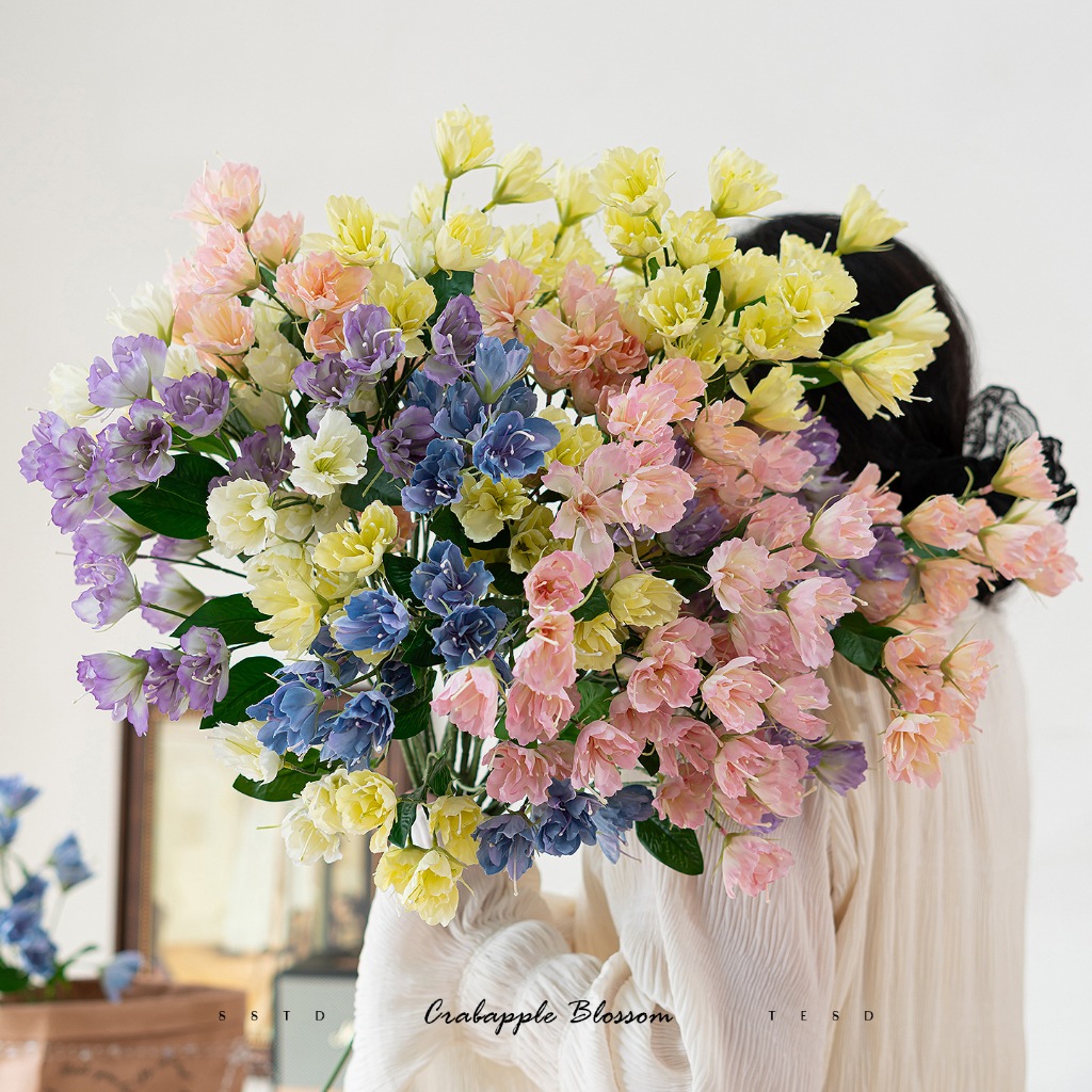 ดอกไม้จําลองระฆังสแตเมนปูแอปเปิ้ลแสดงหน้าต่างบ้านปูแอปเปิ้ลปลอมดอกไม้คู่มือจัดงานแต่งงานตกแต่งการจัดสวนดอกไม้