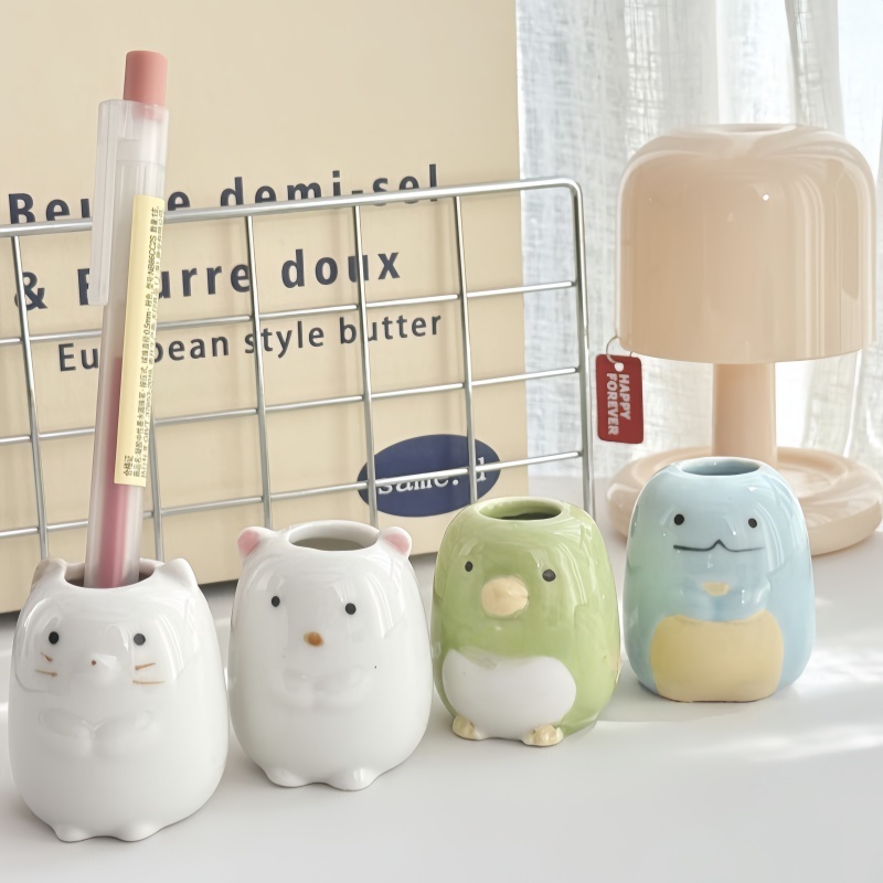 ที่ใส่แปรงสีฟันเซรามิกการ์ตูน ไม้จิ้มฟันมัลติฟังก์ชั่น เครื่องประดับเดสก์ท็อป หลอดเก็บของตั้งโต๊ะ