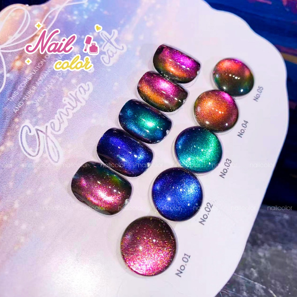 สต็อกพร้อม🇹🇭🇹🇭 ชุดแต่งเล็บตาแมวแบบดับเบิ้ลกลอส 5 สี (ใช้เอฟเฟกต์สีพื้นหลังสีดําดีกว่ากระดานสีฟรี) ไฟสองสี กาวยาทาเล็บตาแมว ออโรร่า แคทอาย