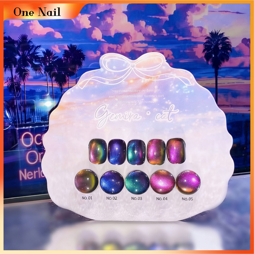 ชุดกาวยาทาเล็บ Cats Eye 5 สี (ฟรีบอร์ดสี) Aurora Cats Eye ไฟสองสี ใช้สีพื้นหลังสีดํา Better Effect