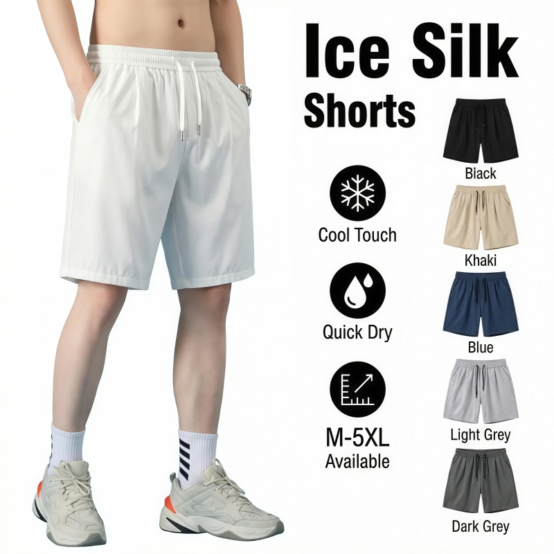 กางเกงขาสั้นผ้าไหมน้ำแข็ง สำหรับชายหาดและเล่นกีฬา ขนาด M-5XL แห้งไว