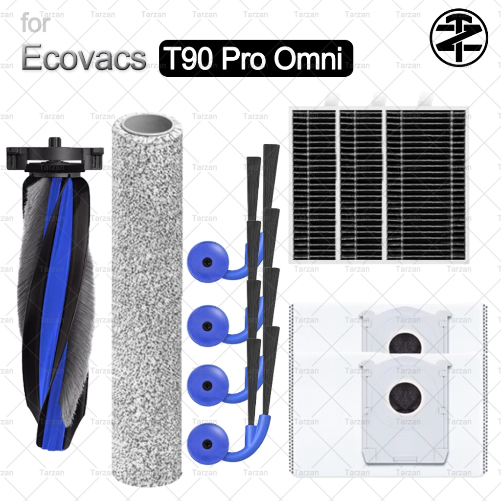 สําหรับอุปกรณ์เสริมสูญญากาศหุ่นยนต์ ECOVACS T90 Pro Omni: แปรงหลัก / แปรงด้านข้าง / ผ้าลูกกลิ้ง / แผ่นกรอง HEPA / ถุงเก็บฝุ่น Combo Meal