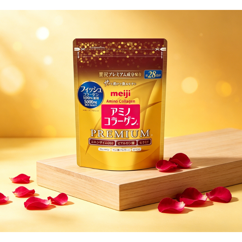 Meiji Amino Collagen Premium 5000mg Fish Collagen พร้อม CoQ10 อาหารเสริมความงาม 28 วัน