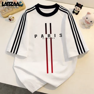 LABZAA เสื้อยืดแขนสั้นคอกลม🔥วินเทจฟอกน้ำ Oversized ลวดลายแฟชั่น ระบายอากาศ ผ้าฝ้าย 100% YG2770