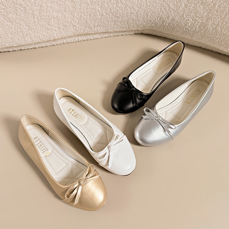 ผู้หญิงs แฟชั่นรองเท้าแบนสบาย Slip-on อย่างเป็นทางการส้นรองเท้า-สีดํา/สีขาว/เงิน/ทอง