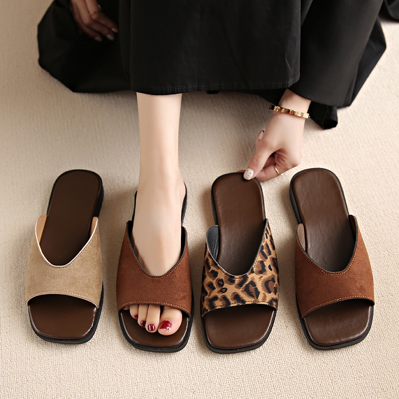 ผู้หญิง Minimalist Suede หนังสไลด์รองเท้าแตะสบายเปิดนิ้วเท้ารองเท้าแตะ