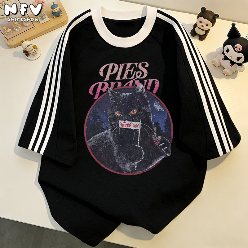 NFV มาใหม่✨เสื้อยืดแขนสั้นผ้าฝ้ายแท้ ลายแมวน่ารัก แนวอินเทรนสไตล์เกาหลี oversize YG400
