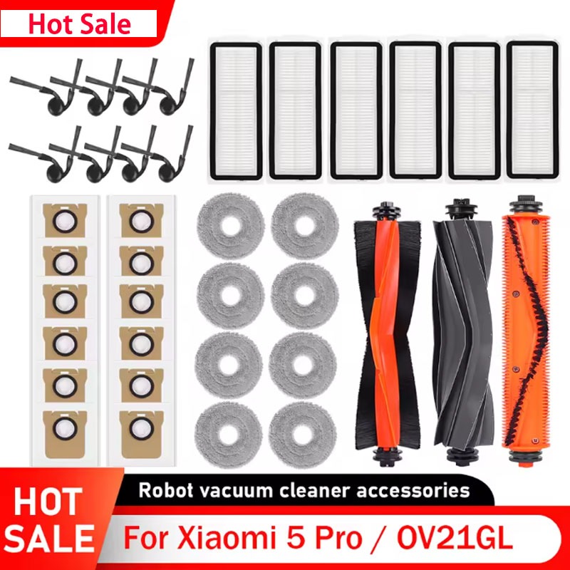 สําหรับ Xiaomi 5 Pro / OV21GL เครื่องดูดฝุ่นหุ่นยนต์อุปกรณ์เสริมถุงเก็บฝุ่น HEPA Filter Mop ผ้าหลักแปรงด้านข้างอะไหล่ทดแทน