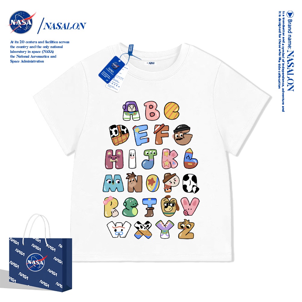【จัดส่งตลอด 24 ชั่วโมง】 NASA เสื้อยืดเด็กแขนสั้น ผ้าฝ้าย 100% สีขาว พิมพ์ลายการ์ตูน ระบายอากาศดี สำหรับเด็กอายุ 1-12 ปี