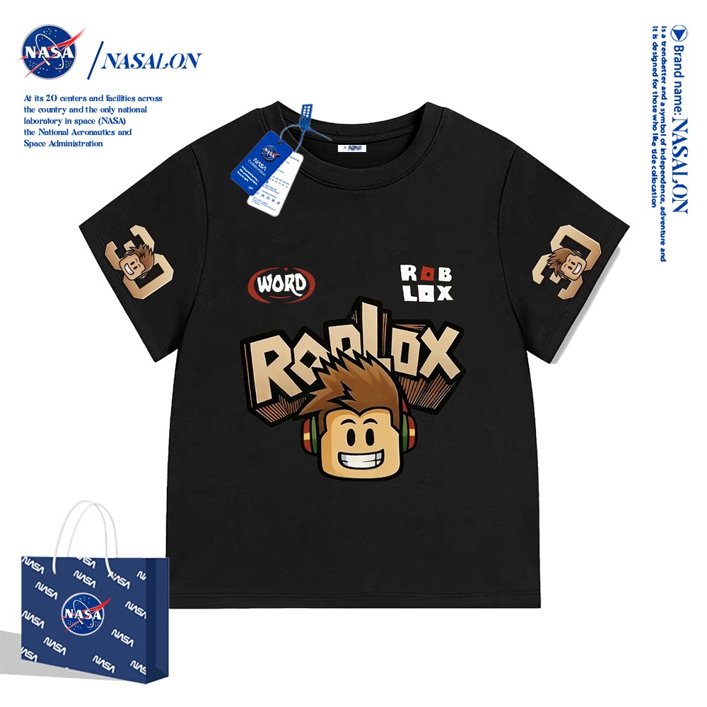 【สินค้าพร้อมส่ง × จัดส่งภายใน 24 ชั่วโมง】NASA เสื้อยืดเด็กแขนสั้น Roblox  เสื้อเด็กผู้ชาย ผ้าฝ้าย 100% สำหรับเด็กอายุ 1-12 ปี