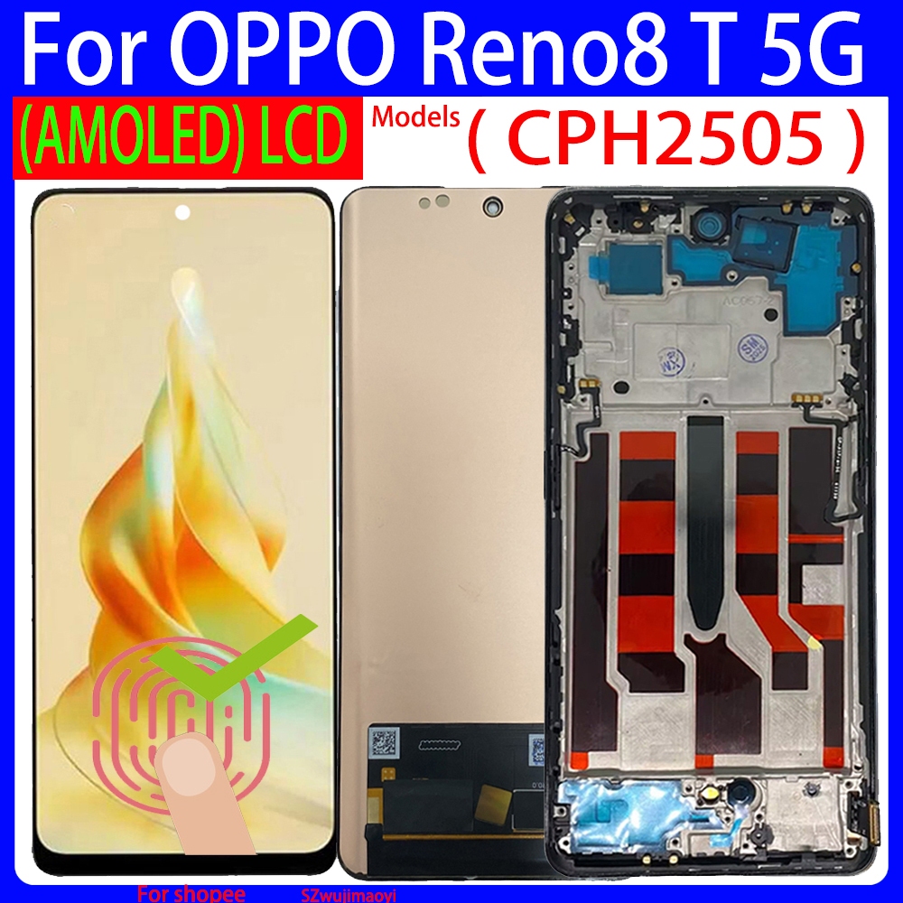 6.7 "AMOLED สําหรับ Oppo Reno8 T 8T 5G จอแสดงผล LCD Touch Panel Digitizer สําหรับ Reno8 T 5G CPH2505 LCD Dsiplay LCD กรอบ