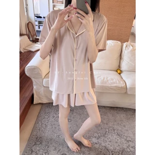 Sinbounboun ชุดนอน ผ้า เสื้อแขนสั้น กางเกงขาสั้น เบา ใส่สบาย [Thai designer]