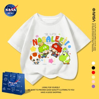 NASA เสื้อยืดแขนสั้นเด็ก ลายการ์ตูนมาริโอ ผ้าคอตตอน เหมาะสำหรับเด็กผู้ชายและเด็กผู้หญิง