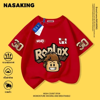 NASA เสื้อยืดแขนสั้นเด็ก ลายการ์ตูน เสื้อยืดสีขาว ROBLOX ผ้าคอตตอน นุ่มสบาย เหมาะสำหรับเด็กอายุ 1-12 ปี