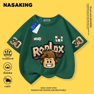NASA เสื้อยืดแขนสั้นเด็ก ลายการ์ตูน เสื้อยืดสีขาว ROBLOX ผ้าคอตตอน นุ่มสบาย เหมาะสำหรับเด็กอายุ 1-12 ปี