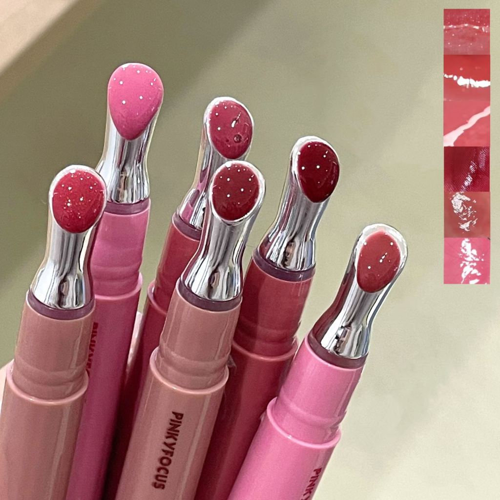 PINKYFOCUS ลิปกลอสแก้วใสเจลบางเบา Ice Clear Plump Clear Water Gloss พื้นผิวกระจก